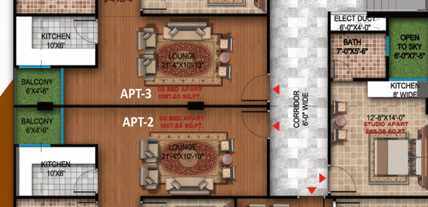 3rd floor  (3 furnished apartments)